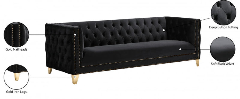 Michelle 90" Velvet Upholstered Sofa in Black - 652Black-S