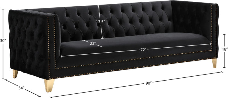 Michelle 90" Velvet Upholstered Sofa in Black - 652Black-S
