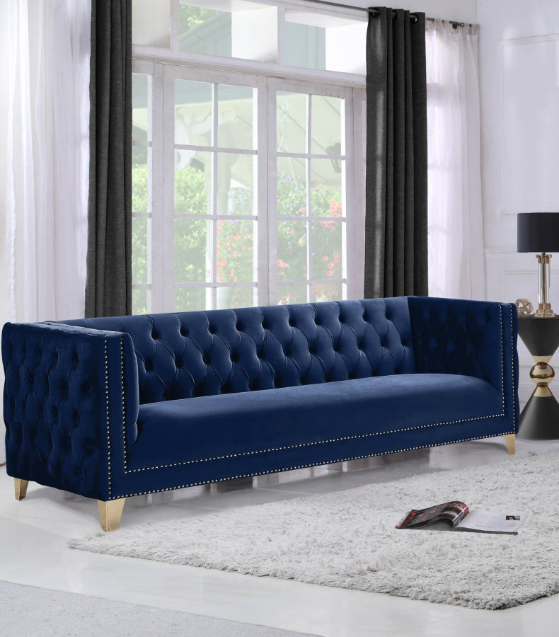 Michelle 90" Velvet Upholstered Sofa in Blue - 652Navy-S