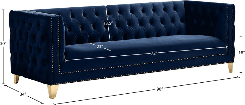Michelle 90" Velvet Upholstered Sofa in Blue - 652Navy-S