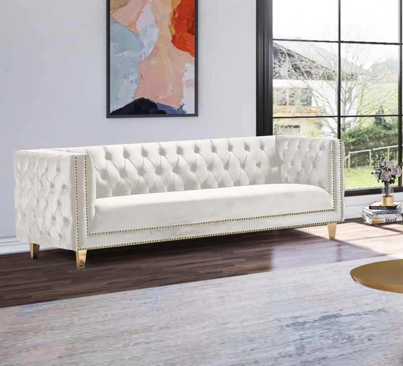 Michelle 90" Velvet Upholstered Sofa in Cream - 652Cream-S