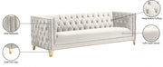 Michelle 90" Velvet Upholstered Sofa in Cream - 652Cream-S