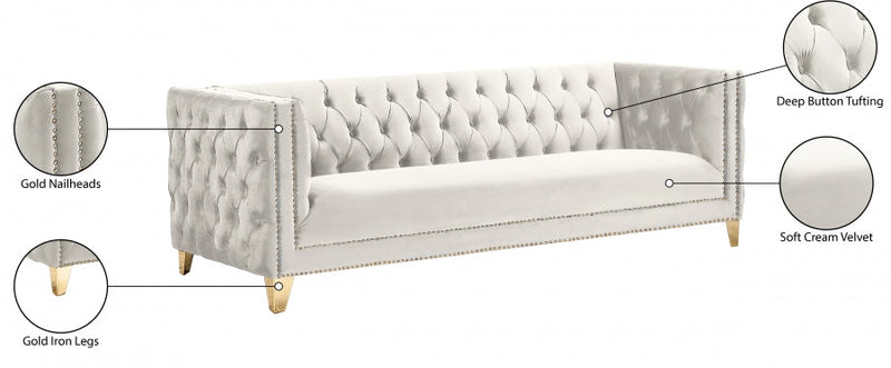 Michelle 90" Velvet Upholstered Sofa in Cream - 652Cream-S