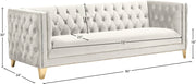 Michelle 90" Velvet Upholstered Sofa in Cream - 652Cream-S
