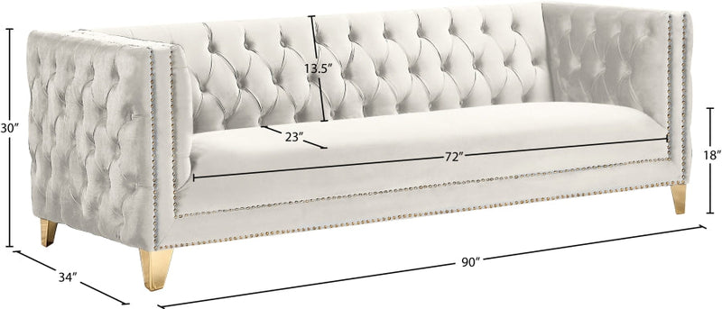 Michelle 90" Velvet Upholstered Sofa in Cream - 652Cream-S