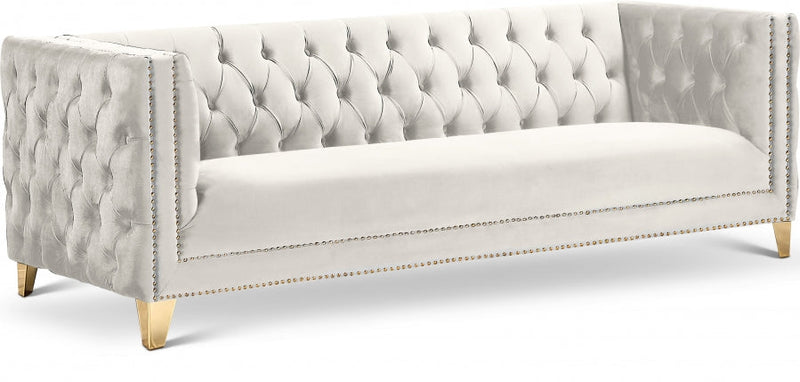 Michelle 90" Velvet Upholstered Sofa in Cream - 652Cream-S