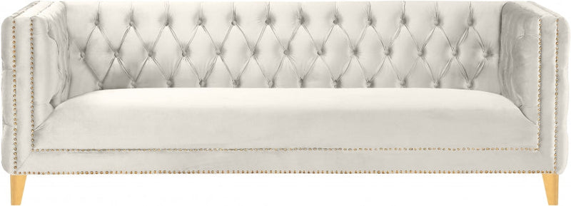 Michelle 90" Velvet Upholstered Sofa in Cream - 652Cream-S