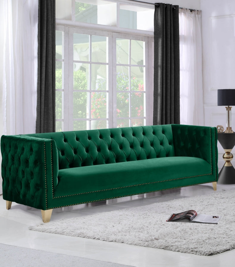 Michelle 90" Velvet Upholstered Sofa in Green - 652Green-S