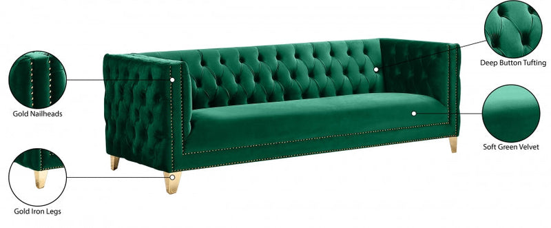 Michelle 90" Velvet Upholstered Sofa in Green - 652Green-S