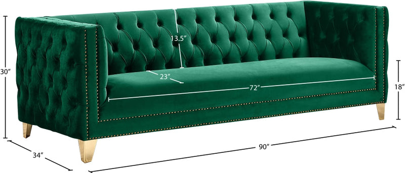 Michelle 90" Velvet Upholstered Sofa in Green - 652Green-S