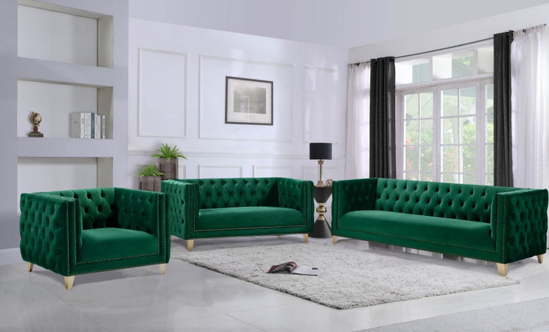 Michelle 90" Velvet Upholstered Sofa in Green - 652Green-S