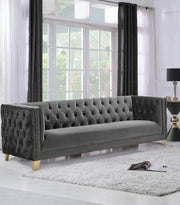 Michelle 90" Velvet Upholstered Sofa in Grey - 652Grey-S