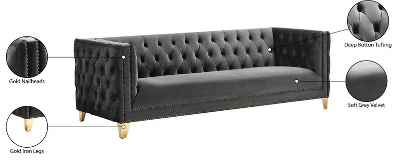 Michelle 90" Velvet Upholstered Sofa in Grey - 652Grey-S