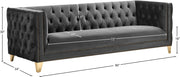 Michelle 90" Velvet Upholstered Sofa in Grey - 652Grey-S