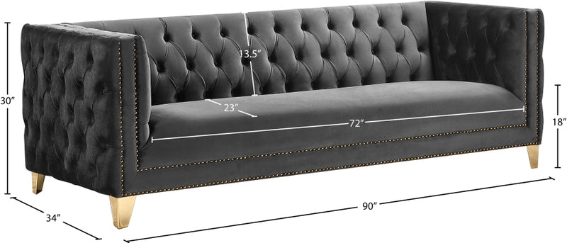 Michelle 90" Velvet Upholstered Sofa in Grey - 652Grey-S