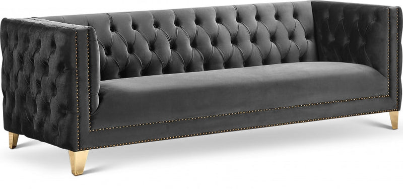 Michelle 90" Velvet Upholstered Sofa in Grey - 652Grey-S