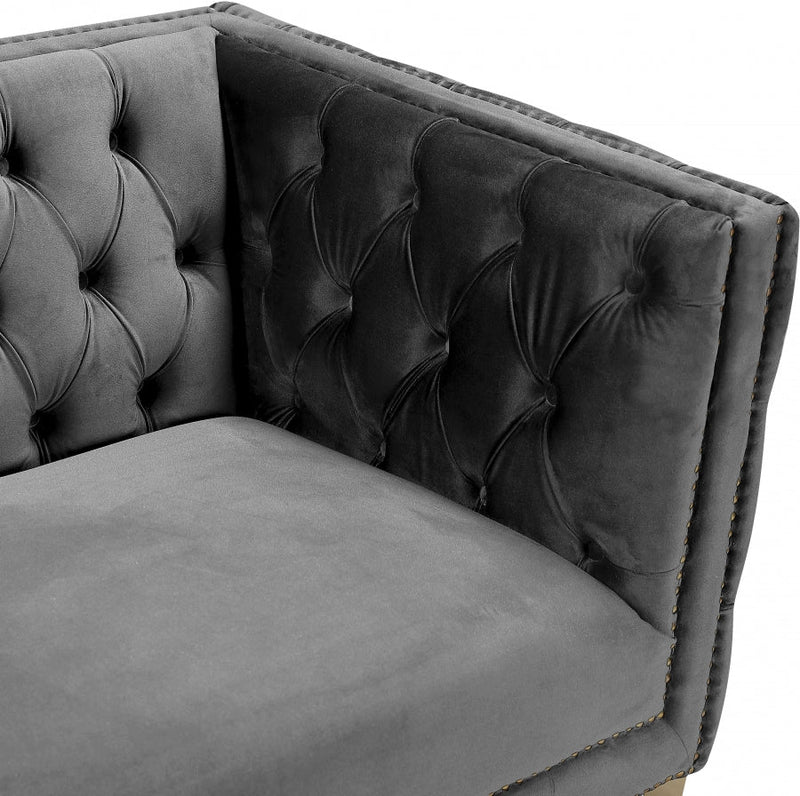 Michelle 90" Velvet Upholstered Sofa in Grey - 652Grey-S