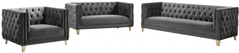 Michelle 90" Velvet Upholstered Sofa in Grey - 652Grey-S