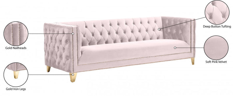 Michelle 90" Velvet Upholstered Sofa in Pink - 652Pink-S