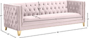 Michelle 90" Velvet Upholstered Sofa in Pink - 652Pink-S