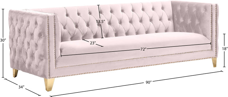 Michelle 90" Velvet Upholstered Sofa in Pink - 652Pink-S