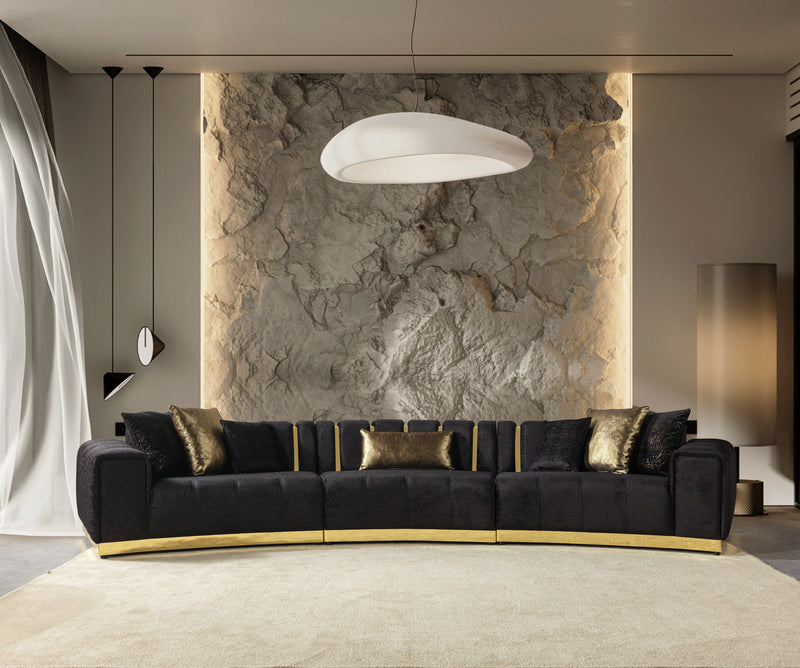 Michelle Black Velvet 3 - Piece Curved 165" Sectional [ETA: 3/15] - Gate FurnitureSectional
