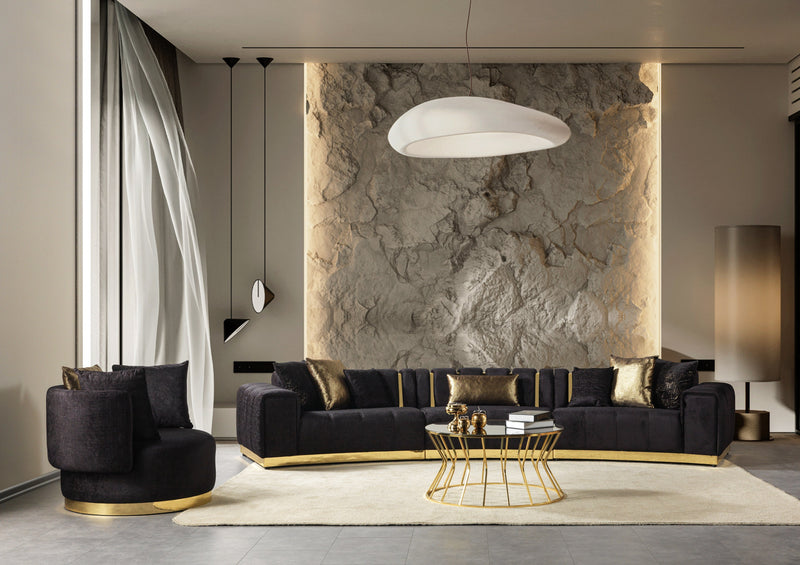 Michelle Black Velvet 3 - Piece Curved 165" Sectional [ETA: 3/15] - Gate FurnitureSectional