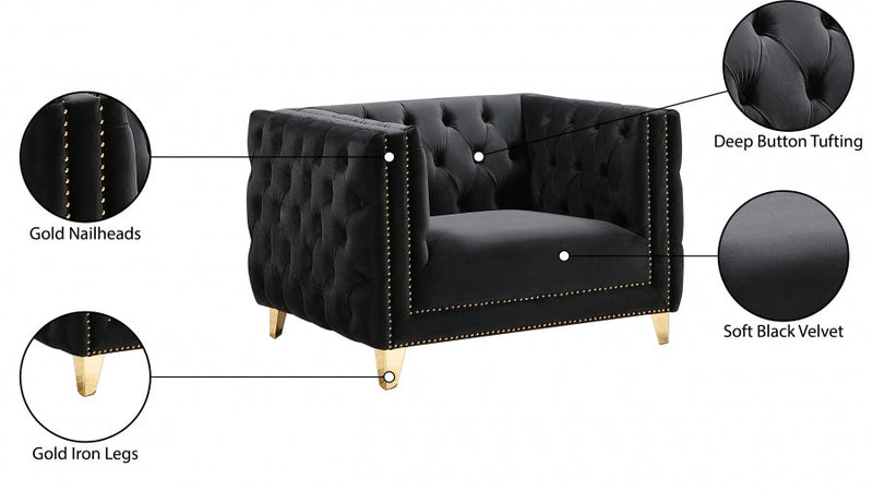 Michelle Velvet Upholstered Chair in Black - 652Black-C