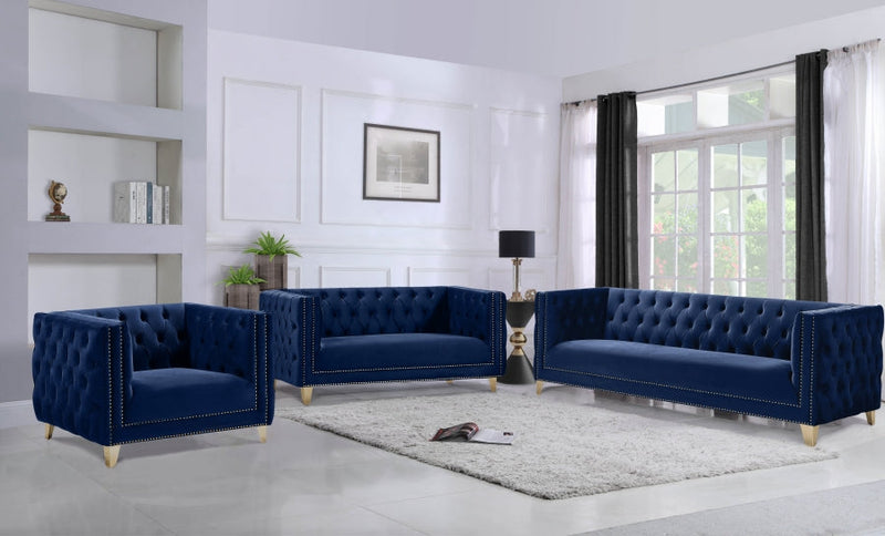 Michelle Velvet Upholstered Chair in Blue - 652Navy-C