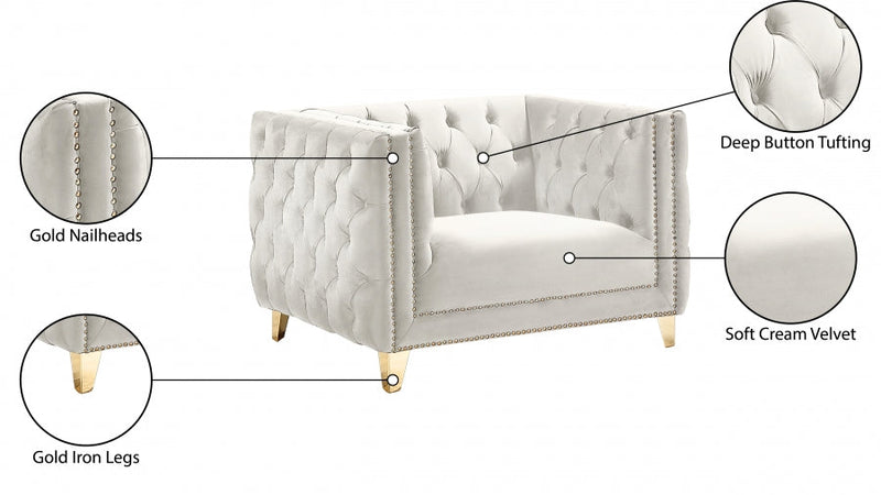 Michelle Velvet Upholstered Chair in Cream - 652Cream-C