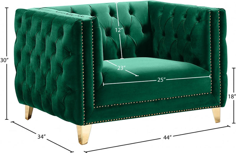 Michelle Velvet Upholstered Chair in Green - 652Green-C