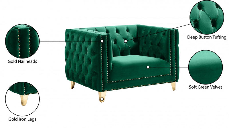 Michelle Velvet Upholstered Chair in Green - 652Green-C