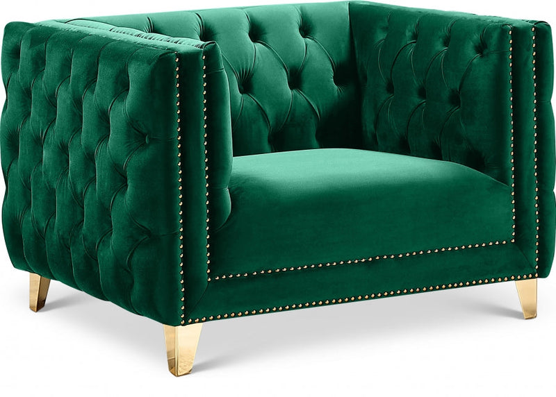 Michelle Velvet Upholstered Chair in Green - 652Green-C