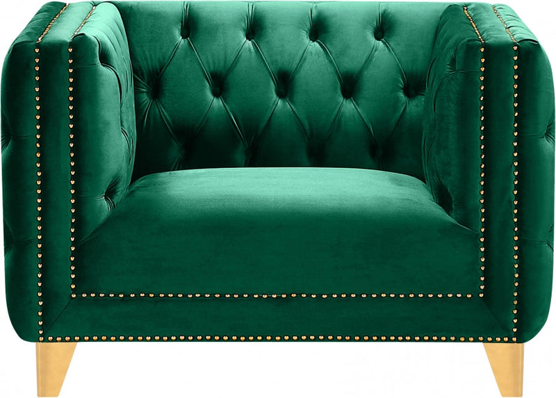 Michelle Velvet Upholstered Chair in Green - 652Green-C