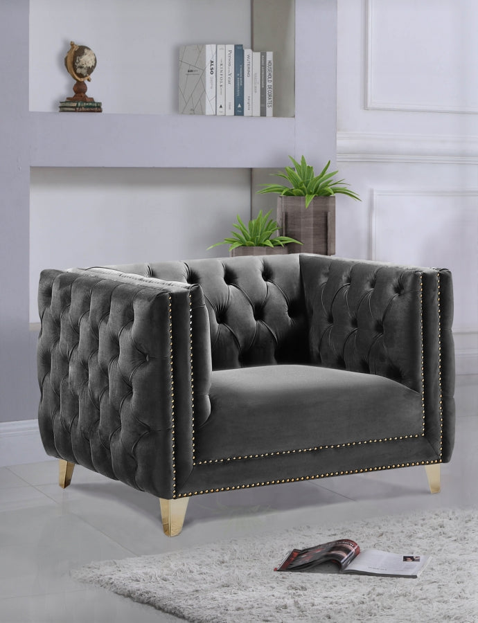 Michelle Velvet Upholstered Chair in Grey - 652Grey-C