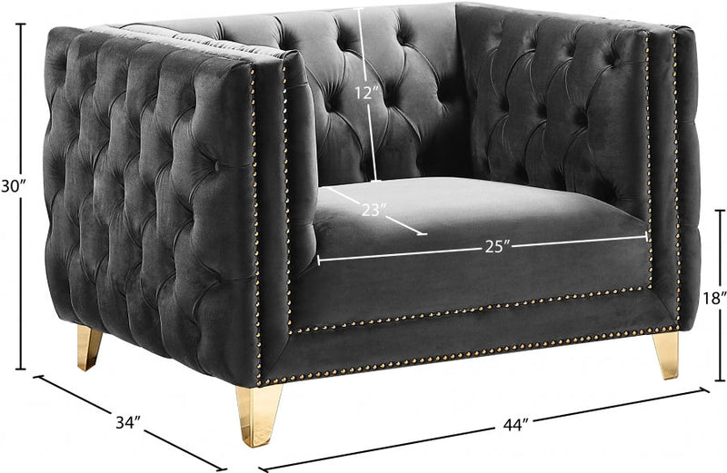 Michelle Velvet Upholstered Chair in Grey - 652Grey-C