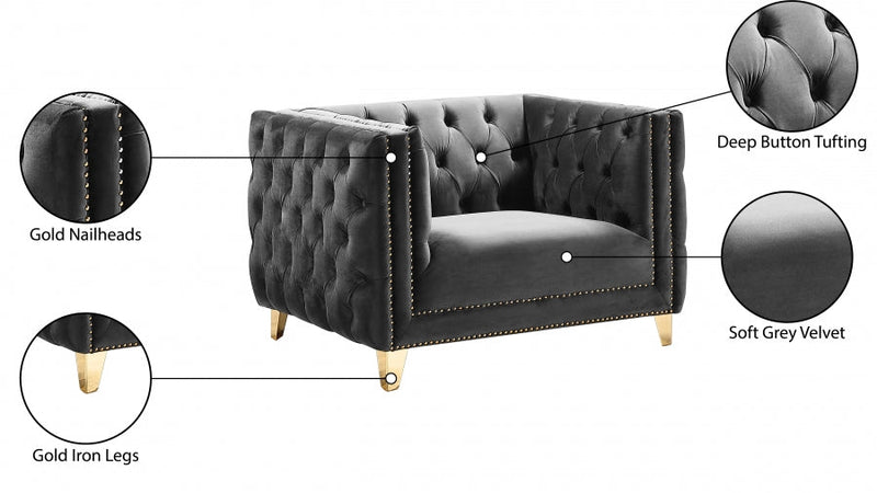 Michelle Velvet Upholstered Chair in Grey - 652Grey-C