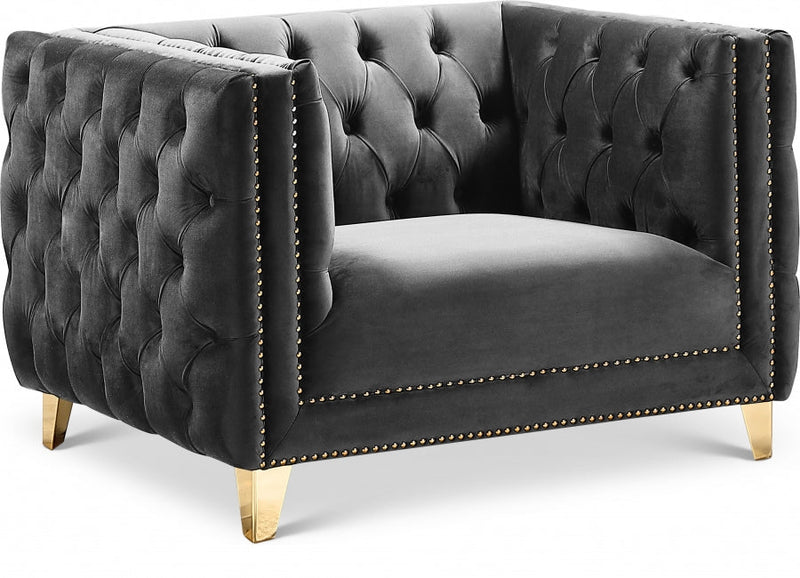 Michelle Velvet Upholstered Chair in Grey - 652Grey-C