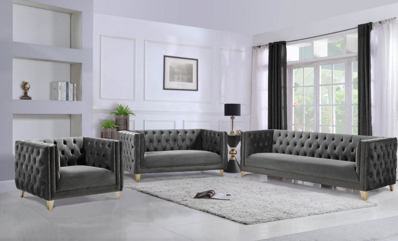 Michelle Velvet Upholstered Chair in Grey - 652Grey-C