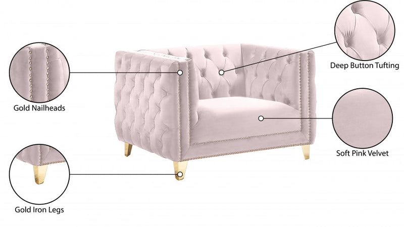 Michelle Velvet Upholstered Chair in Pink - 652Pink-C