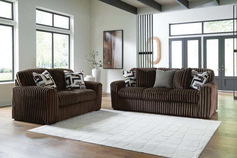 Midnight-Madness Chocolate Sofa and Loveseat - 98104U1