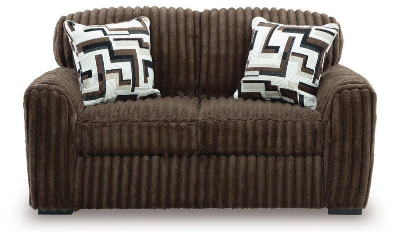Midnight-Madness Chocolate Sofa and Loveseat - 98104U1