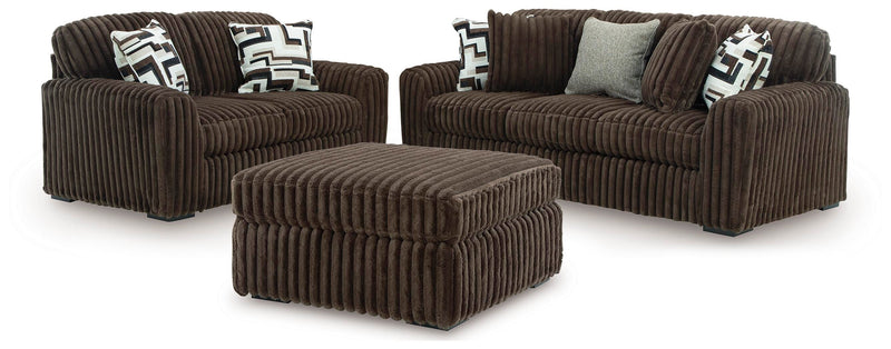 Midnight-Madness Chocolate Sofa, Loveseat and Oversized Accent Ottoman - 98104U2