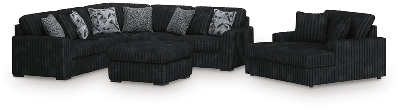 Midnight-Madness Onyx 3-Piece Sectional, Chaise and Oversized Accent Ottoman - 98103U1