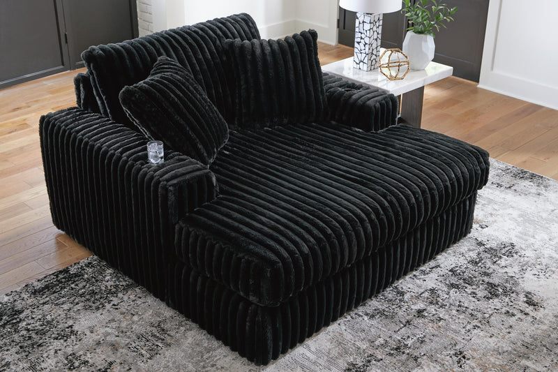Midnight-Madness Onyx 3-Piece Sectional, Chaise and Oversized Accent Ottoman - 98103U1