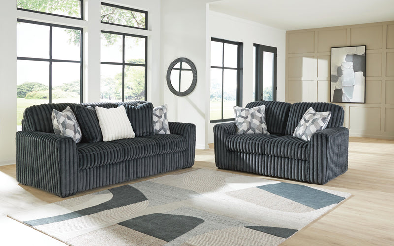Midnight-Madness Sofa and Loveseat in Gunmetal - PKG024021