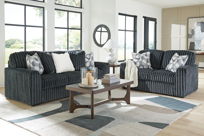Midnight-Madness Sofa and Loveseat in Gunmetal - PKG024021