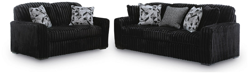 Midnight-Madness Sofa and Loveseat in Onyx - PKG024022