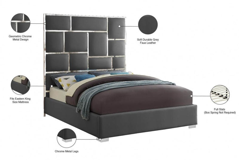 Milan Vegan Leather King Bed Grey - Gate FurnitureKing Bed
