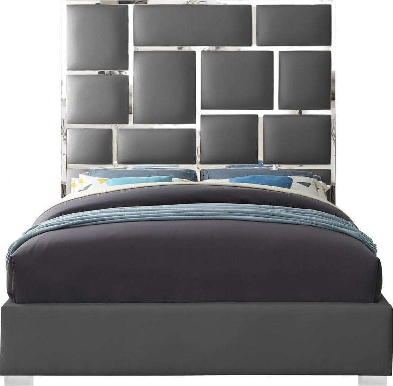 Milan Vegan Leather King Bed Grey - Gate FurnitureKing Bed